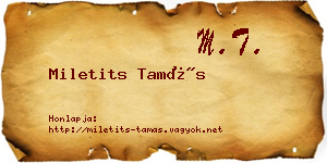 Miletits Tamás névjegykártya